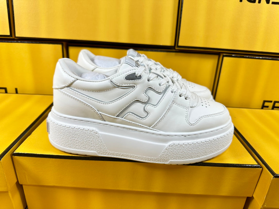 Fendi Thick-Solded Sneaker In White Lambskin