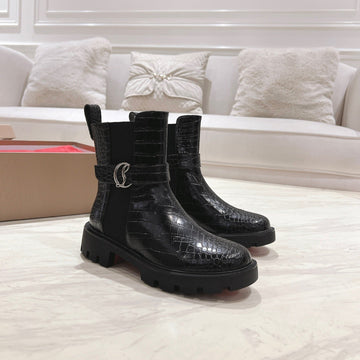 Cl 25C Chelsea Booty Lug Black Alligator Embossed Calf Leather 167675