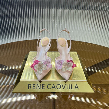 Rc 25C Flower-Studded Diamond High-Heeled Sandals Pink Sheepskin 174913