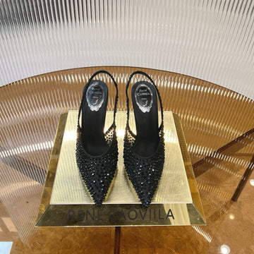 Rc Slingback Shoes Black Rhinestone Sheepskin 281981