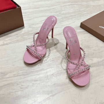 Cl 25 Cross-Strap Slippers Pink Gloss Calf Patent Leather Rivets 314922