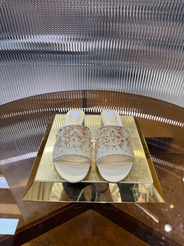Rc 25C Butterfly Flower Sandals Slippers Light Gold Sheepskin Rhinestone 275766