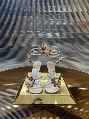 Rc 25C Stiletto Sandals Champagne Silk Rhinestone 275777