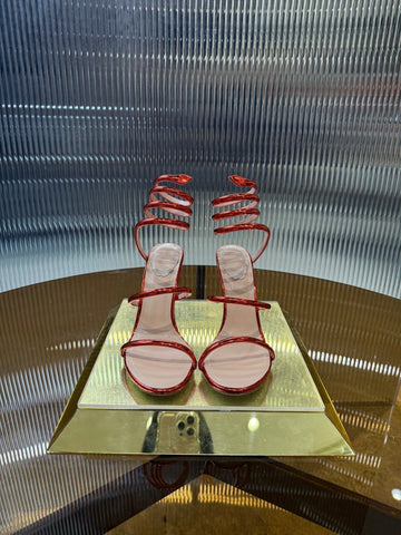 Rc 25C Snake-Shaped Sandals 9.5cm Red Sheepskin 310631