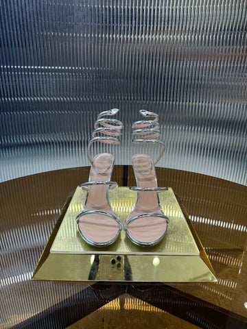 Rc 25C Snake-Shaped Sandals 9.5cm Silver Sheepskin 310632