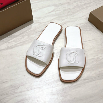 Cl 25 Slippers White Top Layer High Gloss Calfskin 307497