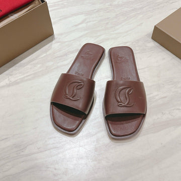 Cl 25 Slippers Dark Brown Top Layer High Gloss Calfskin 307501