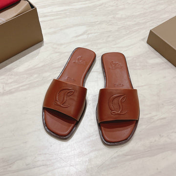 Cl 25 Slippers Brown Top Layer High Gloss Calfskin 307502