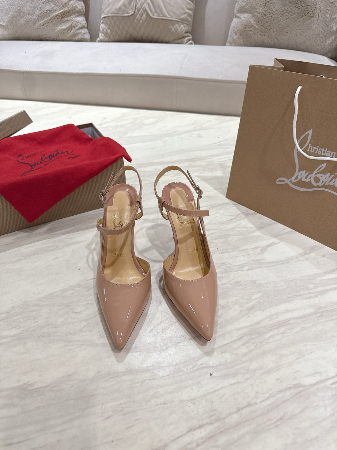 Cl 25 Slingback Pink Nude Gloss Calf Patent Leather 307520