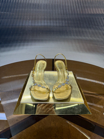 Rc 25C Diamond Sandals Gold Sheepskin Rhinestones 314824