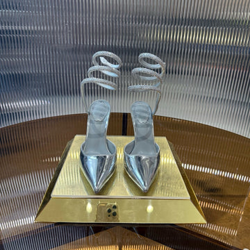 Rc 25C Single Sandals Silver Glossy Sheepskin Rhinestone 339495