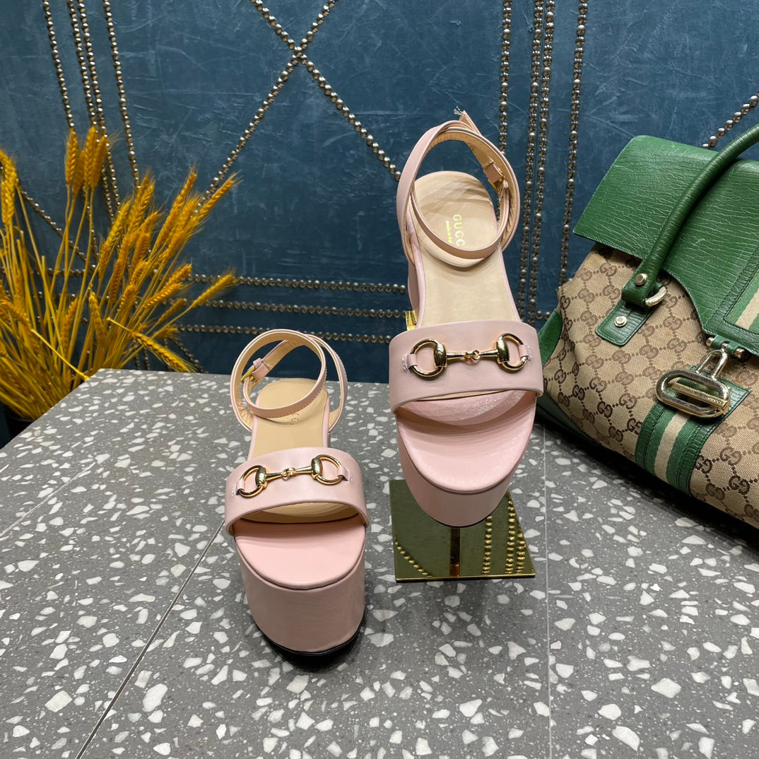 GG Horsebit Flatform Sandal Pastel Pink Calfskin