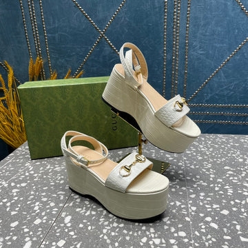 GG Horsebit Flatform Sandal Glossy White Calfskin