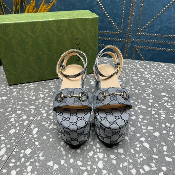 GG Horsebit Flatform Sandal Lead Calfskin