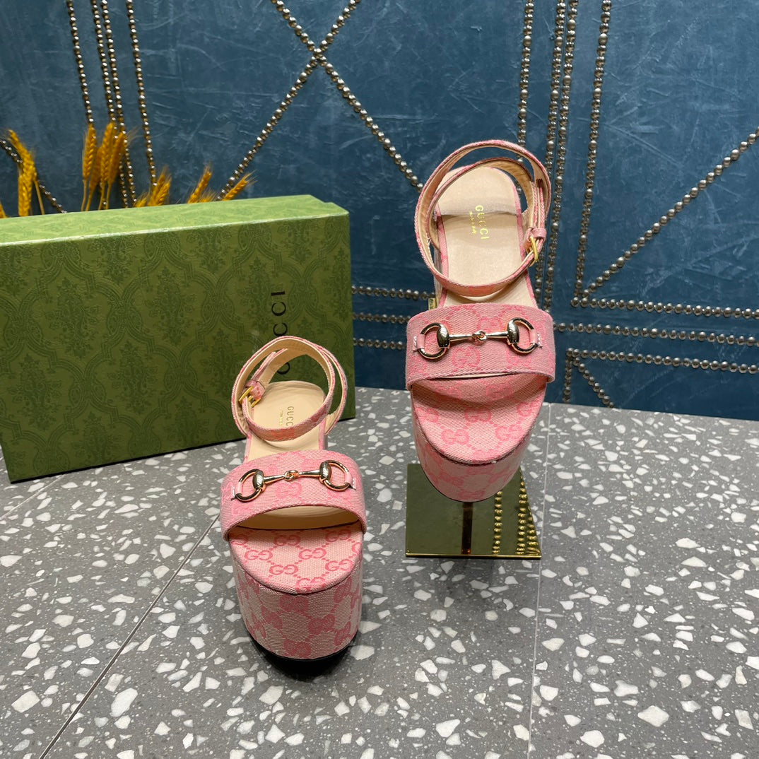 GG Horsebit Flatform Sandal Light Pink Calfskin