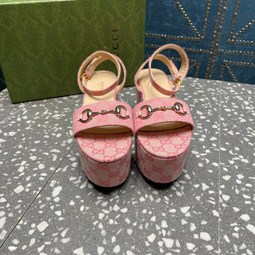 GG Horsebit Flatform Sandal Light Pink Calfskin