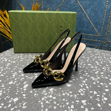 Women's Slingback 10.5 Cm In Black Calfskin With Gold Hardware