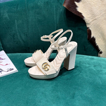 GG Platform Sandals With The Double G White Leather 741238