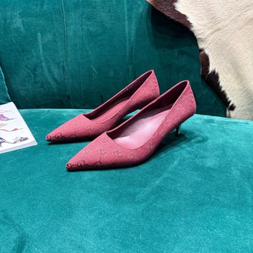 GG Pointed-Toe Slingback Rose Red Canvas 741267