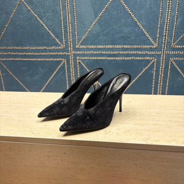 GG High-Heeled Mule 10.5cm Black Velvet 741291