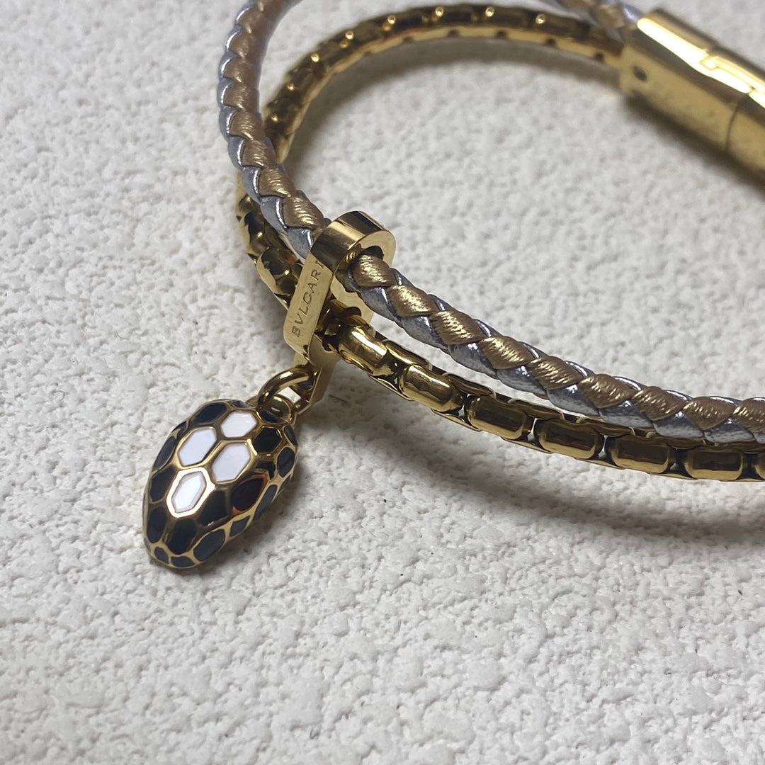 Bvl Gold And Silver Snaker Leather Cord Bracelet