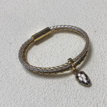 Bvl Gold And Silver Snaker Leather Cord Bracelet