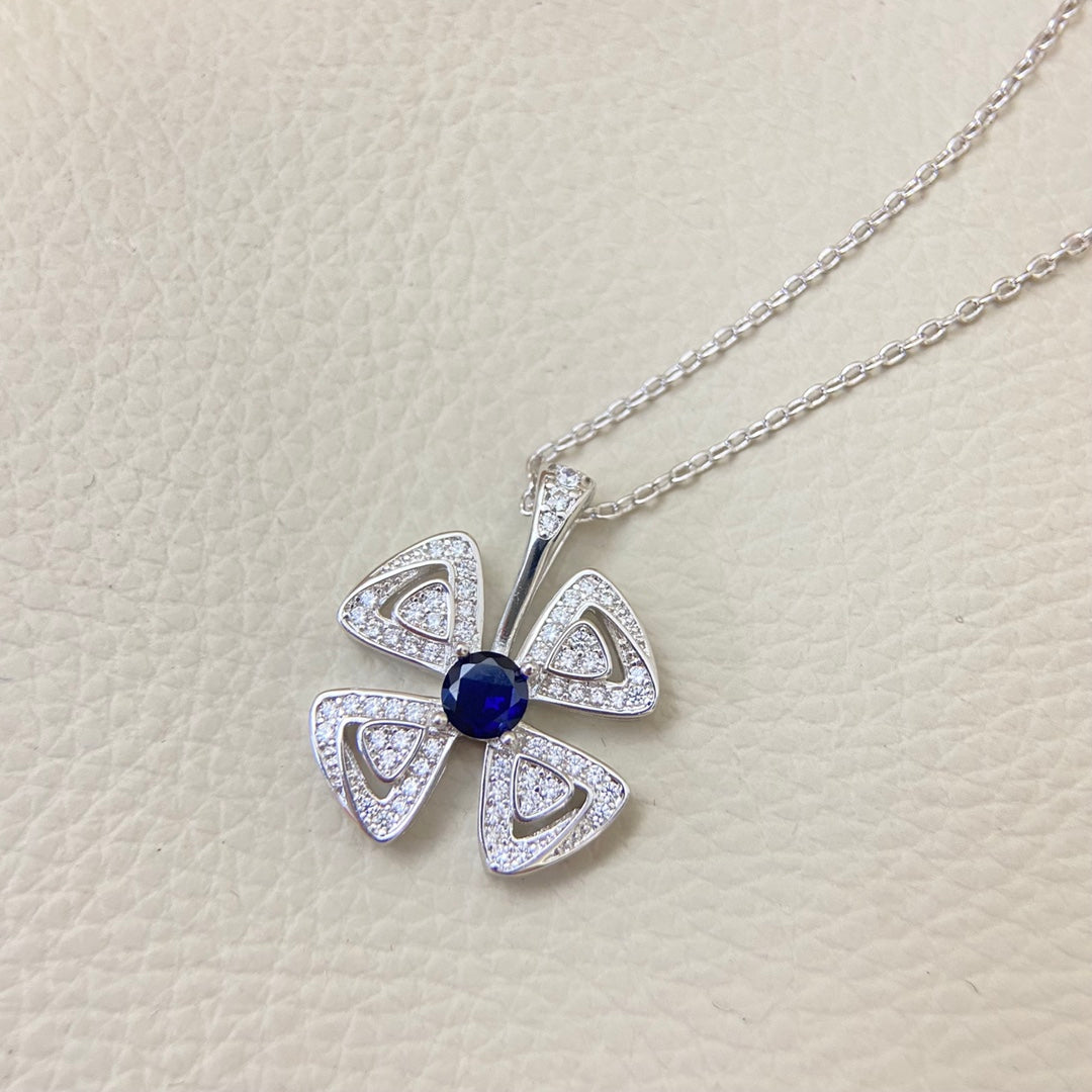 Bvl Flower Blue Diamond Windmill Necklace
