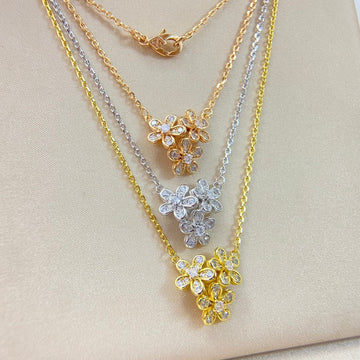 Vca Flower 3 Motifs Necklace Diamond
