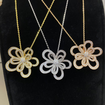 Vca Double Flower Necklace Pendant Full Diamond