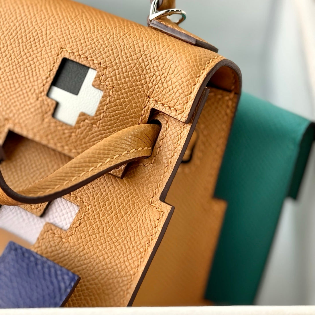 HM Kelly Doll Bag 18CM Brown Blue Epsomleather 284567