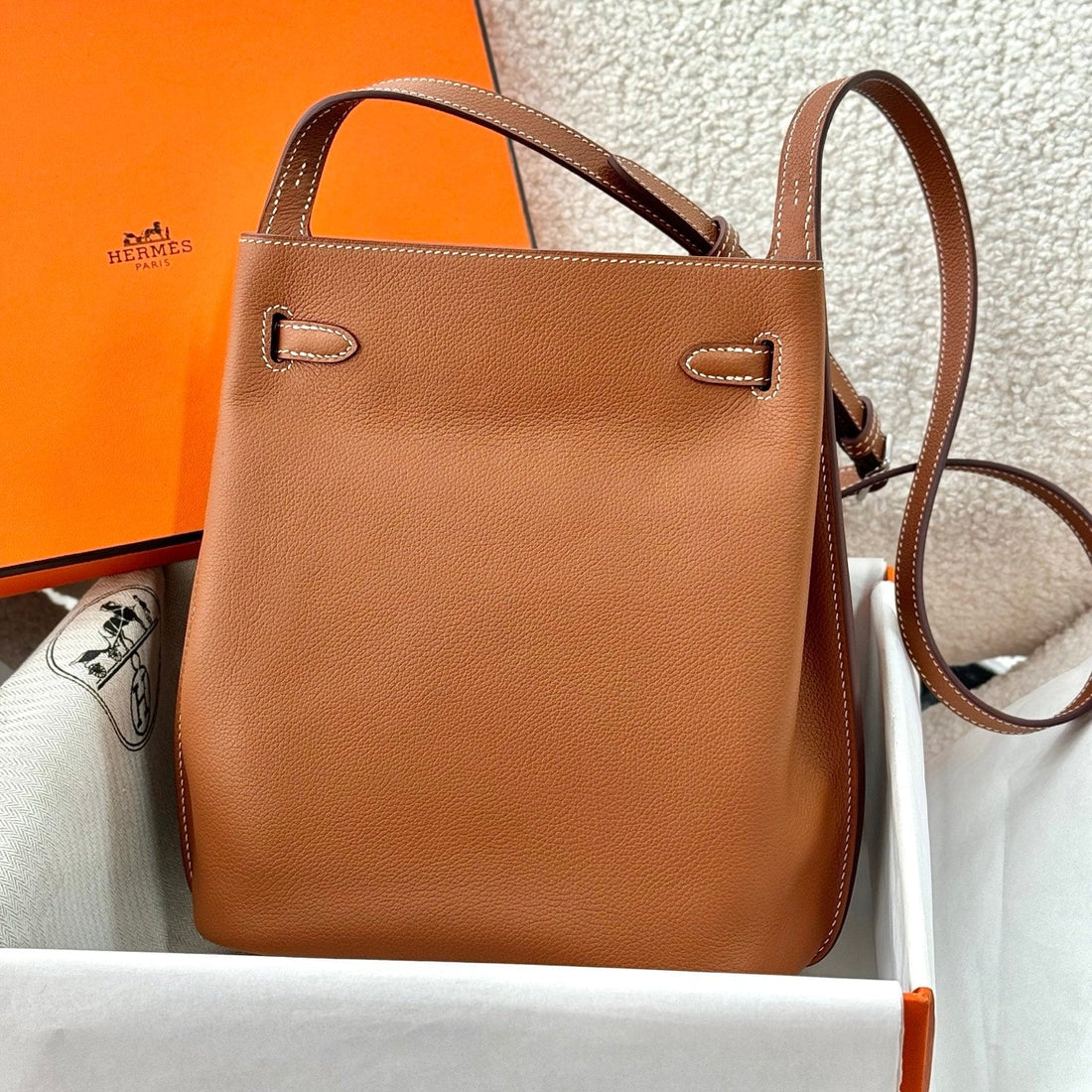 HM So Kelly Shoulder Bag 22CM Tan Brown Cowhide 284535