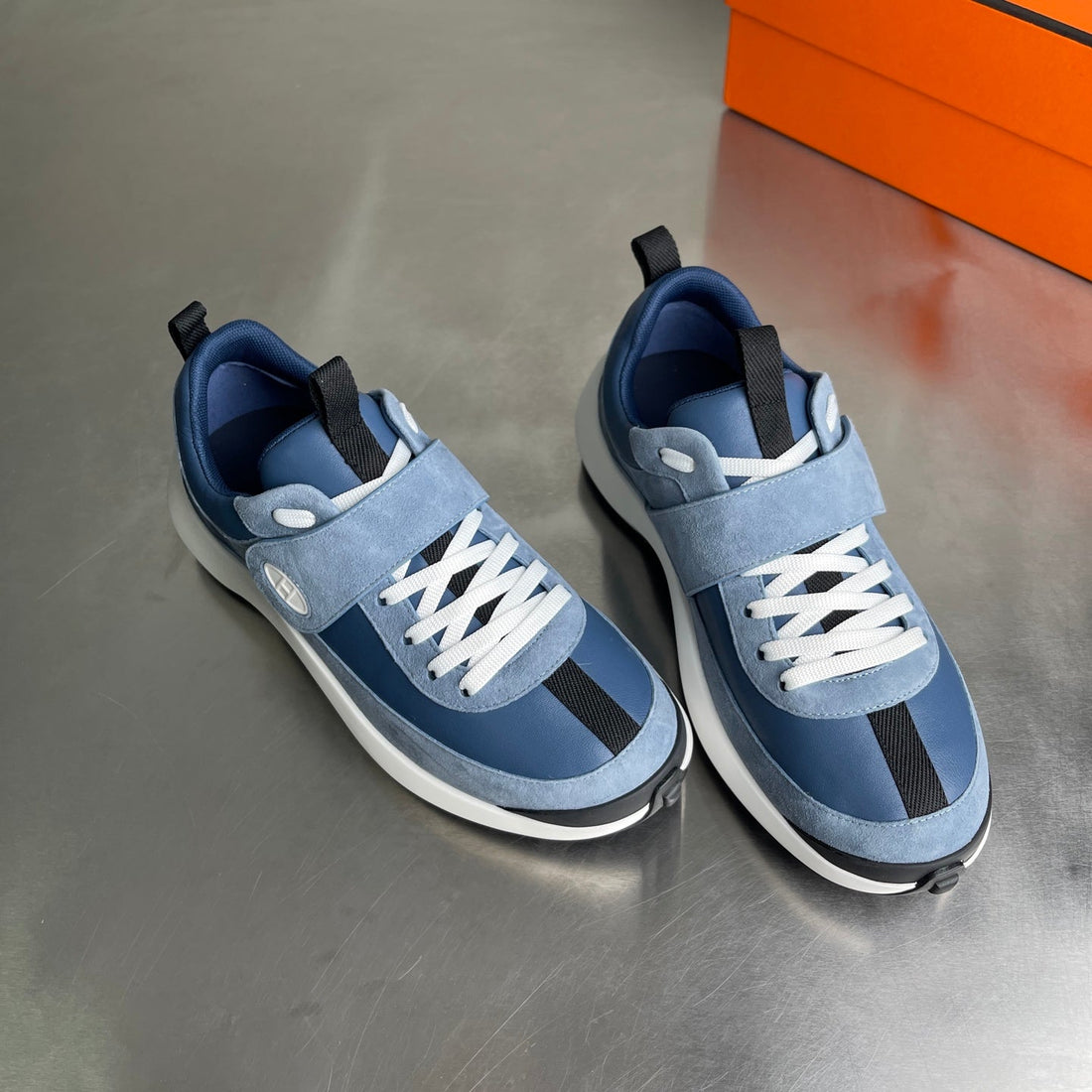Hm Men's Loop Sneaker Blue Calfskin Suede 741466