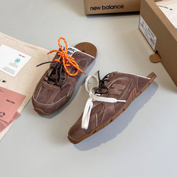 Miu X Nb 530 Sl Mules Dark Brown Suede Leather 642516