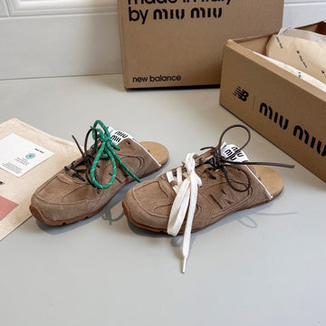 Miu X Nb 530 Sl Mules Light Brown Suede Leather 642517