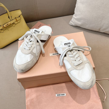 Miu X Nb 530 Sl Mules White Grey Mesh Suede 642506