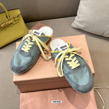 Miu X Nb 530 Sl Mules Teal Green Grey Mesh Suede 642508