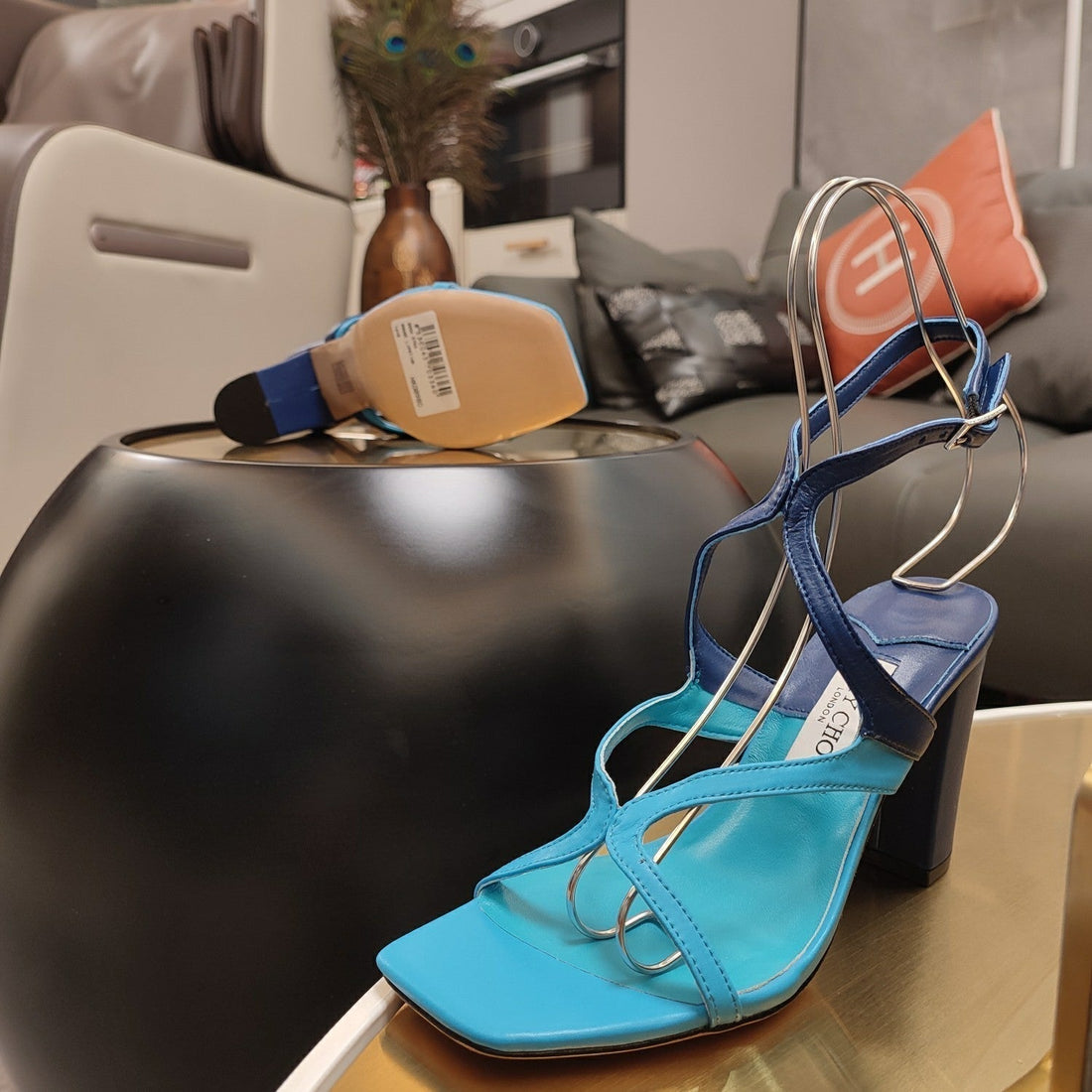 Jimmy 25 Azie Colorblock Sandal 11CM Ncs Blue Calfskin 240111