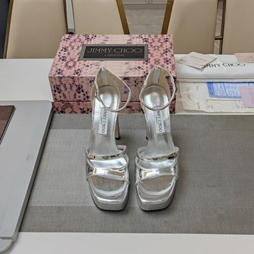 Jimmy 25 Platform Sandal Heels Silver Mirror Tpu Material 240008