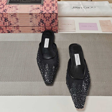 Jimmy 25 Mule Flats Black Mesh Gauze 240055