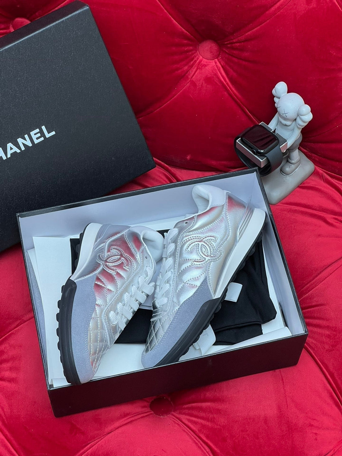 CC Low Sneaker Silver Metalic Quilted Calfskin