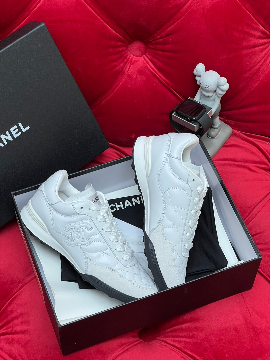 CC Low Sneaker White Quilted Calfskin