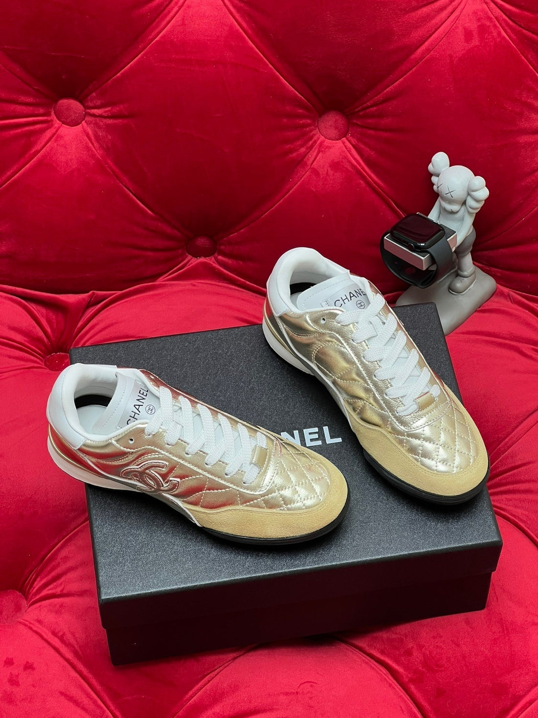 CC Low Sneaker Gold Metalic Quilted Calfskin