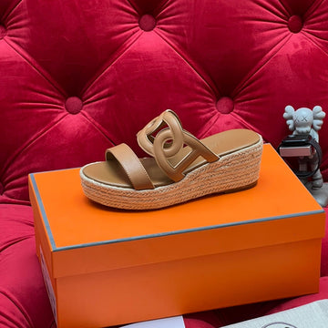 Hm Lthea Espadrille Brown Calfskin And Jute Rope 969496
