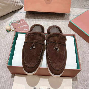 Lp Charms Walk Babouche Loafer Bottele Brown Suede With Rabbit Fur Lining 206245