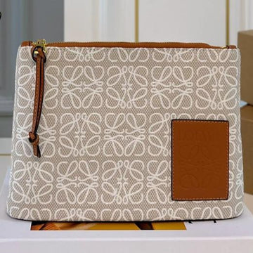 Loe 28 Clutch Bag In Beige Anagram Jacquard