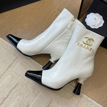 Bongade Boots In White Mix Black Calfskin