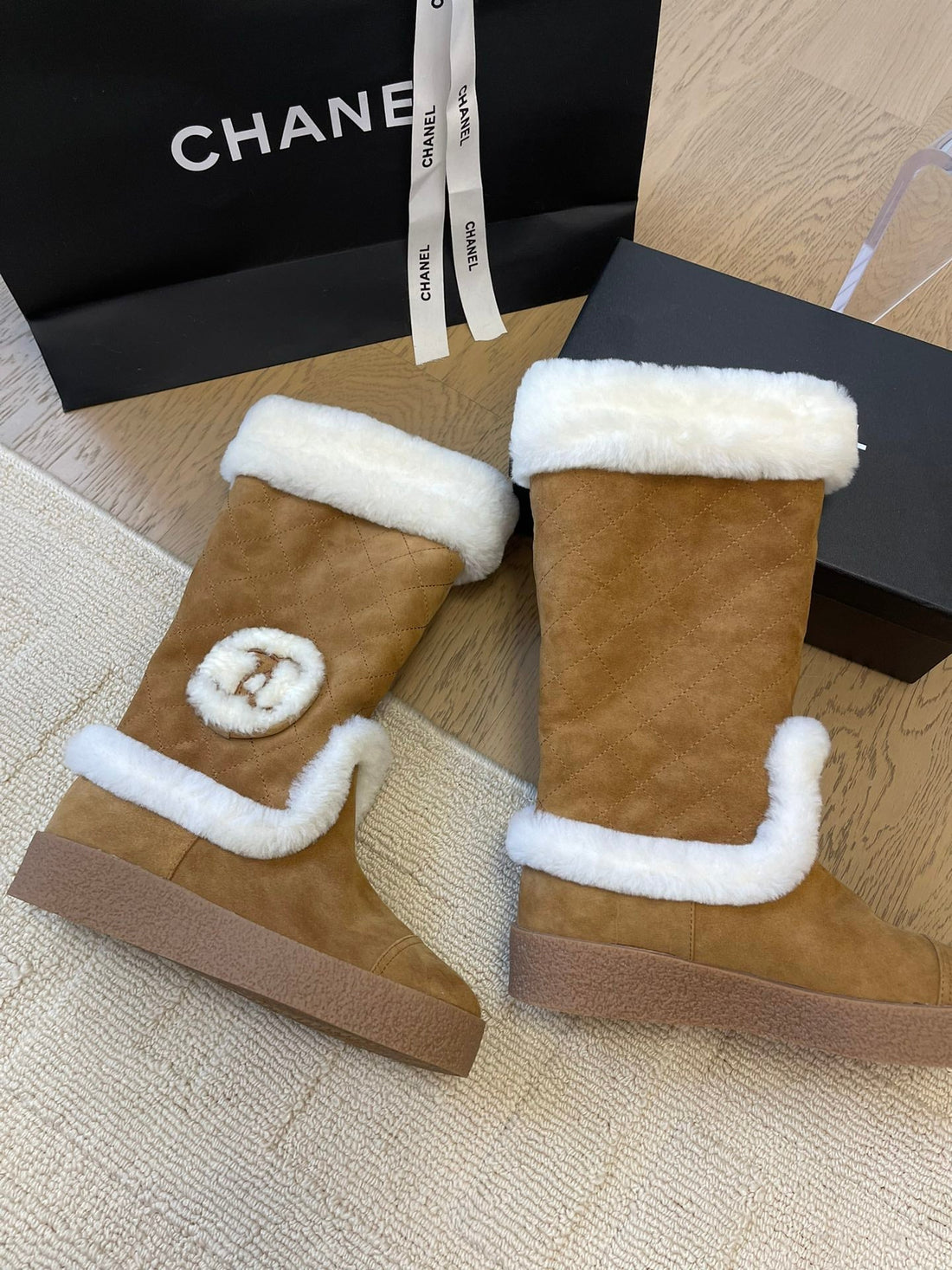 High Boots In Cider Brown Suede And Fleece Lining