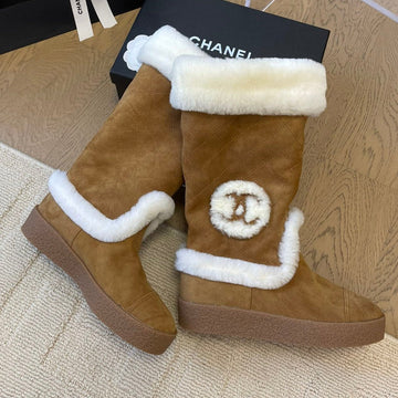 High Boots In Cider Brown Suede And Fleece Lining