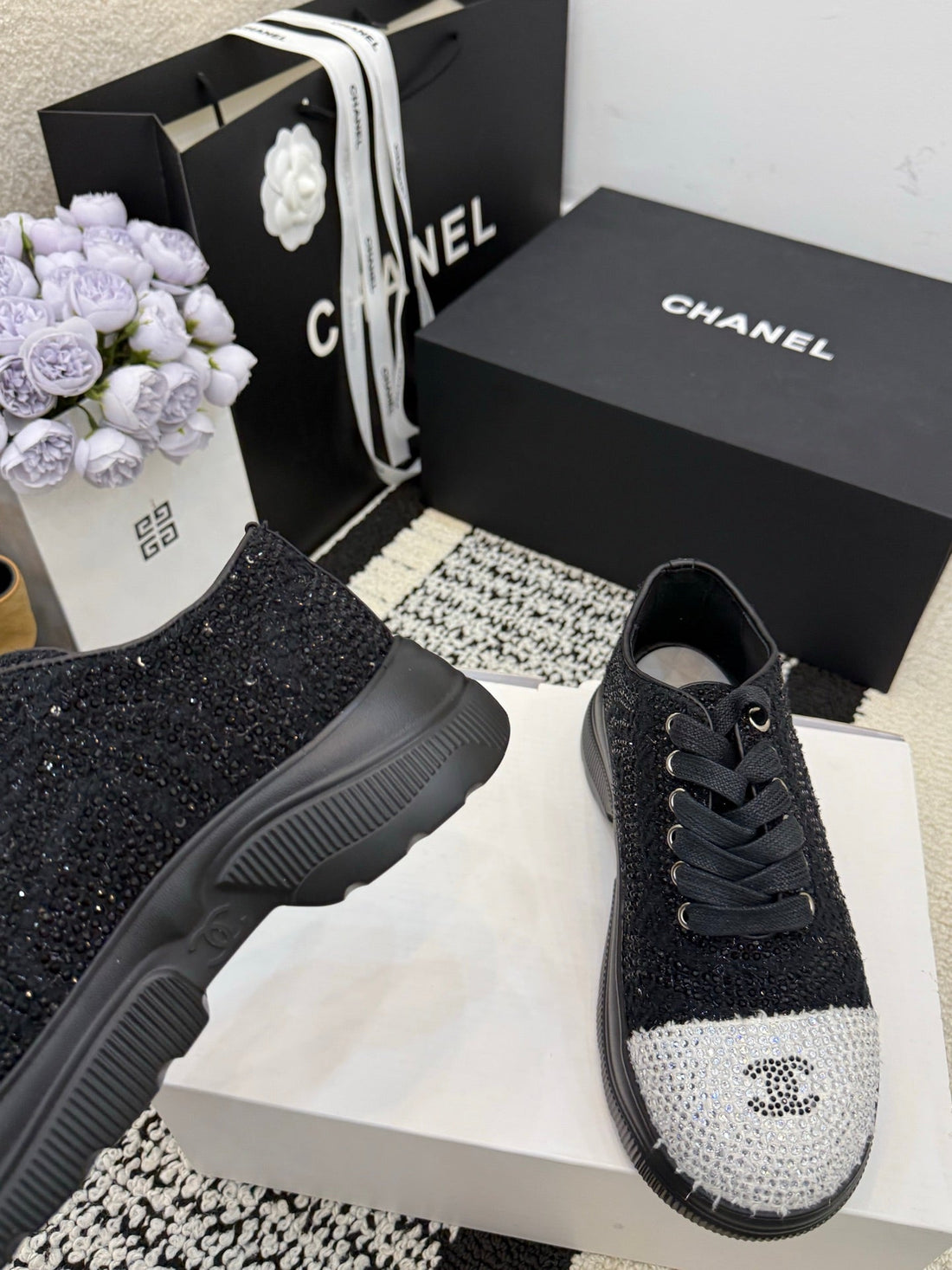 CC 26 Crystal-Embellished Sneaker Black Leather 588796