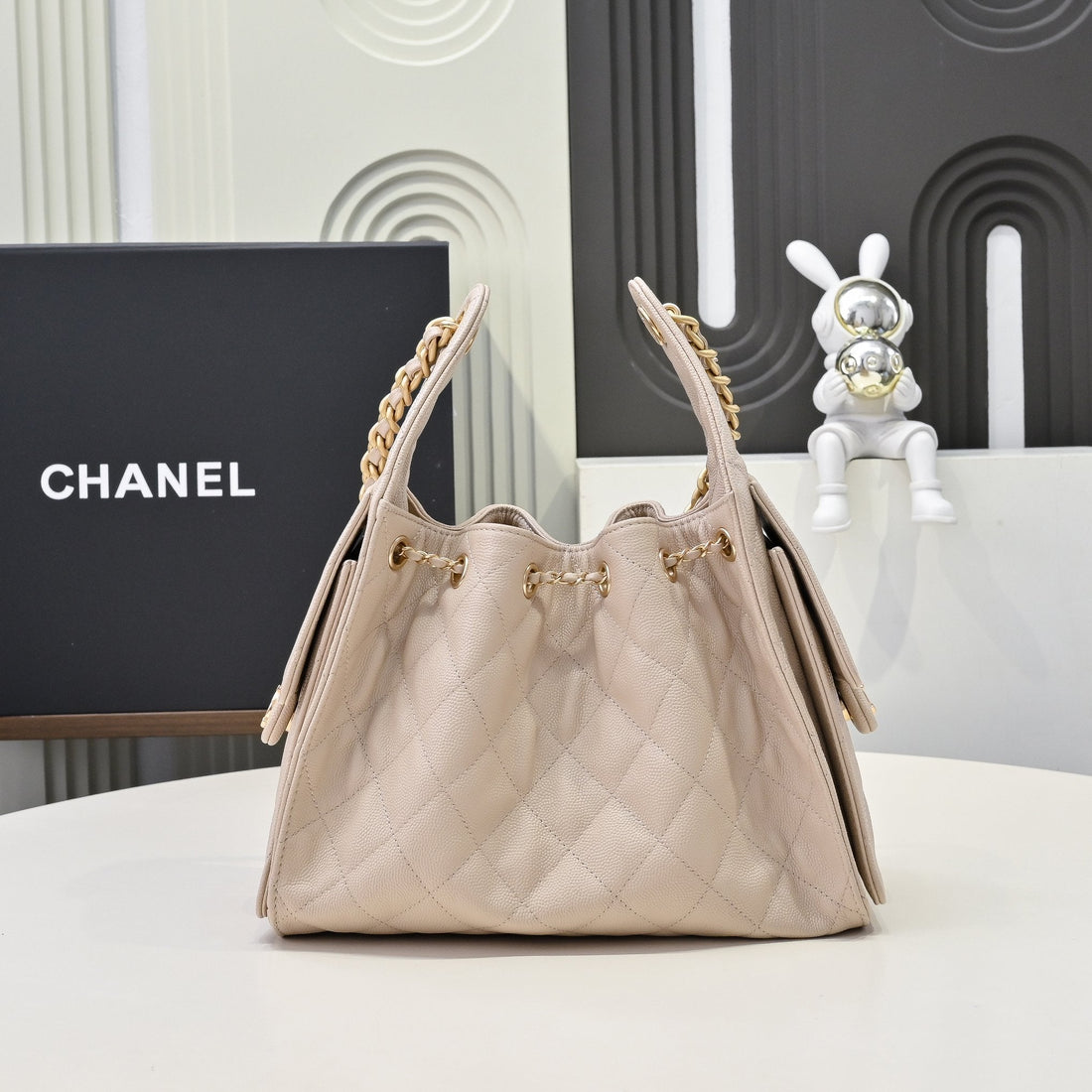 CC 25C Hobo Bags 30CM Nude Grained Calfskin